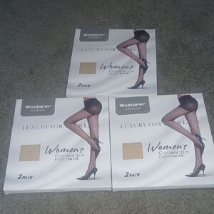 Weziarer  Nude Control Top Pantyhose reinforce toes Sz L ( 3pks 6prs) NEW